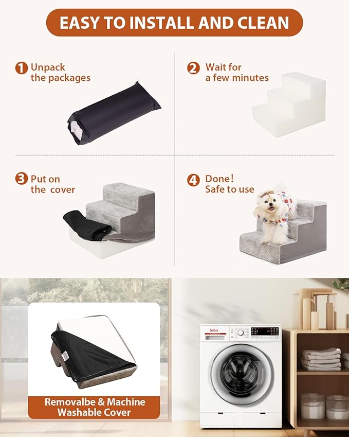 Dog Stairs for Small Dogs 13.5" H,3-Step