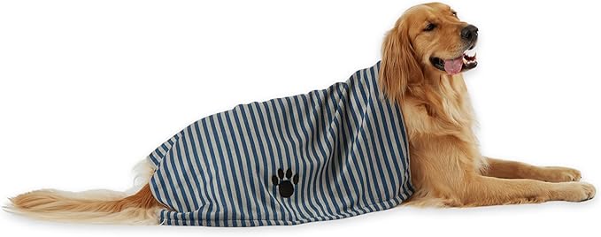 Bone Dry Pet Grooming Towel Collection Absorbent Microfiber X-Large, 41x23.5", Striped Navy