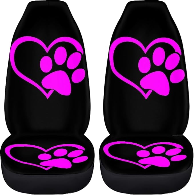Love Heart Dog Paw Print Car Seat Covers Front Set