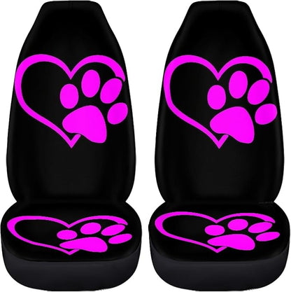 Love Heart Dog Paw Print Car Seat Covers Front Set