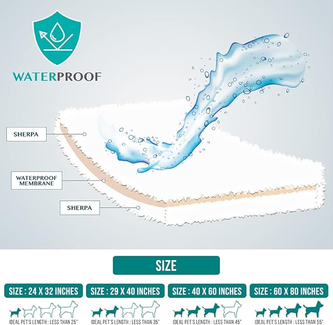 PetAmi Fluffy Waterproof Dog Blanket for Bed Large Dogs 60x80)