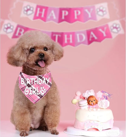 Dog Birthday Bandana Dog Birthday Boy Girl Dog Birthday Supplies for Small Medium Large Pet（light pink
