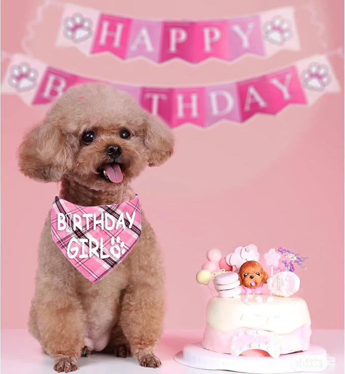 Dog Birthday Bandana Dog Birthday Boy Girl Dog Birthday Supplies for Small Medium Large Pet（light pink
