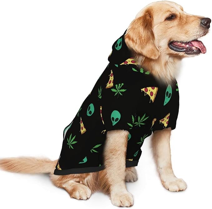 Pizza Weed Leaf Dog Hoodies，Dog Clothes with Pocket