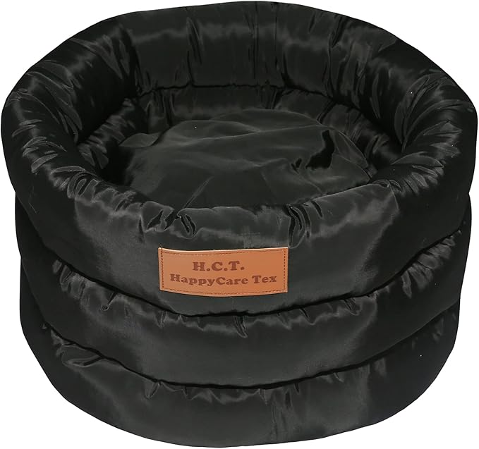 long rich Round Cushion Dog Cat Bed (16" x 16" x 10", Black)