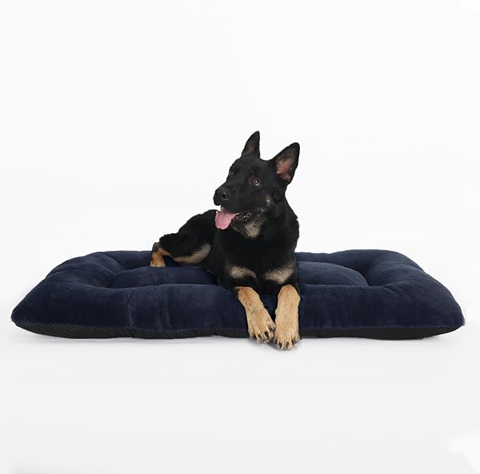 28x42 Dog Crate Bed Washable,Soft Plush Fur Comfy Dog Beds for Large Dogs Pet Bed for 80lb Dog,Dog Crate Mat 42 Inch Orthopedic Anti Anxiety with Non-Slip Bottom Provide Calming Sleeping(Navy Blue