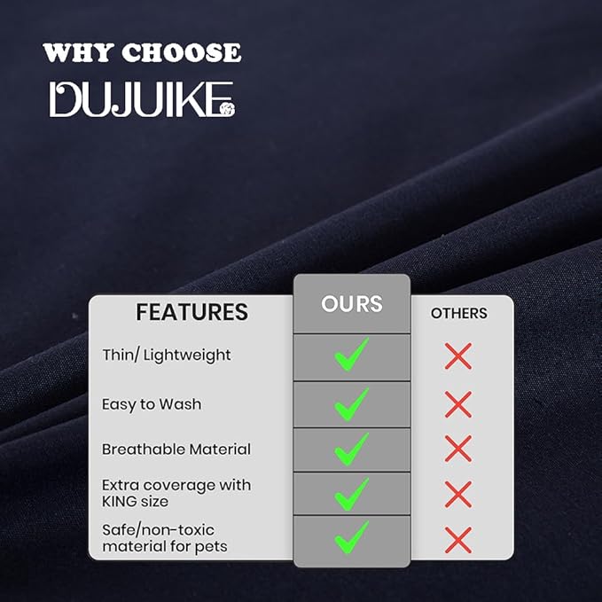 DUJUIKE Waterproof Bed Cover for Dog and Cats,Pet Hair Resistant Bed Sheet Cover, Protective Bed Liner Cover with 100% Waterproof Breathable Thin Fabric (Cal King/King 98 * 90 inch, Navy Blue)