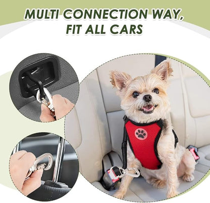 SlowTon Dog Seat Belt Harness for Car, Dog Car Harness Adjustable Mesh Breathable & Dog Seatbelt Safety Tether with Elastic Bungee for Small Medium Large Pets(Red, Double Clip, XS)