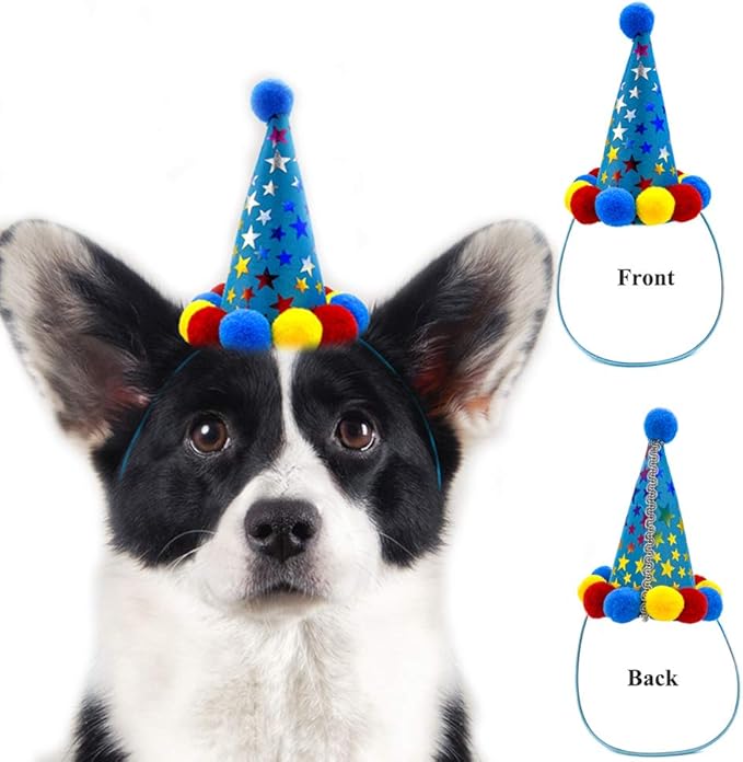 Dog Birthday Boy Bandana Hat Toy Set Pet Happy Birthday Party Supplies Triangle Bibs with Cute Bone Dog Birthday Scarf Accessories and Decoration for Doggy Large Dog – Blue