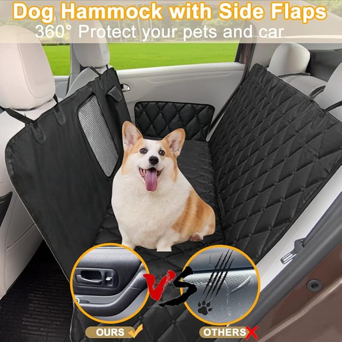 Dog Car Seat Cover for Back Seat Waterproof Seat Protector Scratchproof Pet Hammock Washable Nonslip Backseat Protection for Cargo Truck and SUV (Black-01)