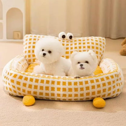 Yellow Big Eyes Pet Cat Dog Bed Warm Comfortable Dog House - Small Ultrasoft Plush Pet Dog Bed- Square Cat Bed Cushion Soft Warm Beds(Medium)