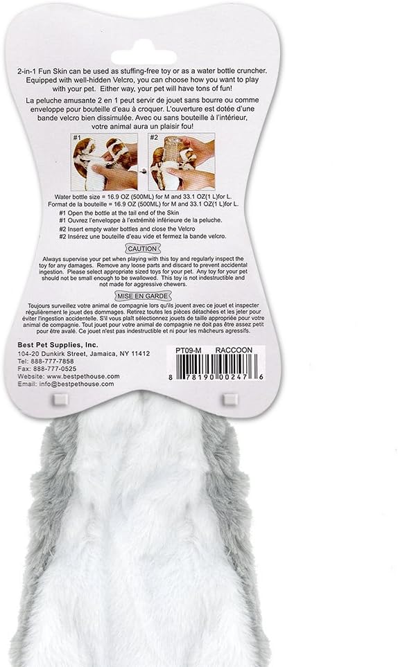 Best Pet Supplies 2-in-1 Stuffless Squeaky Dog Toys with Soft, Durable Fabric for Small, Medium, and Large Pets, No Stuffing for Indoor Play, Holds a Plastic Bottle - Raccoon, Medium