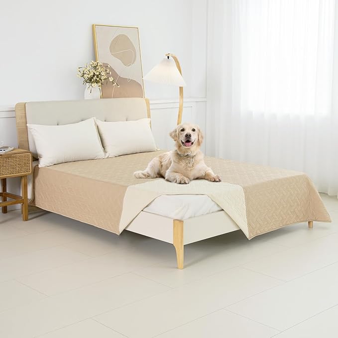 Dog Bed Cover for Pets Blankets Rug Pads for Couch Protection Waterproof Bed Covers Dog Blanket Furniture Protector Reusable Changing Pad (Ivory+Beige, 82"x82")