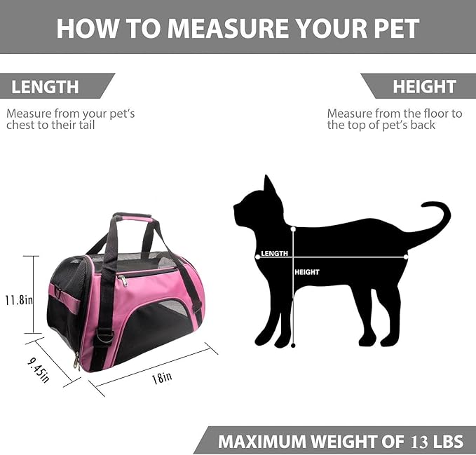 Pet Carrier Airline Approved Cat Carrier Dog Carrier for Medium Small Cats Small Puppy Kitten,Dog Cat Pet Travel Carrier (Medium, Pink)