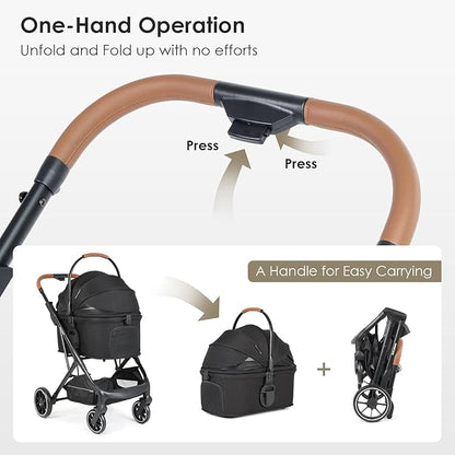 T6 Luxury Pet Stroller for Medium Dog Under 66lbs or 2 Small Dogs & Cats