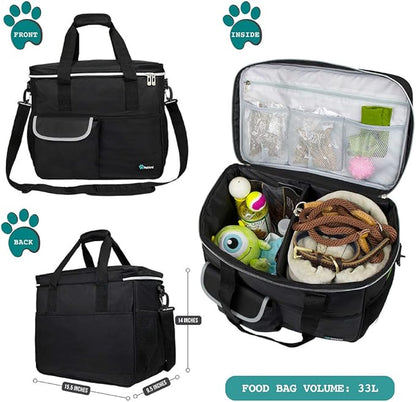 PetAmi Dog Travel Bag, Travel Pet Bag Organizer, Dog Food Travel Bag with Food Container and Bowls, Dog Travel Supplies Gift Accessories for Weekend Camping, Dog Cat Diaper Bag (Black, Large)