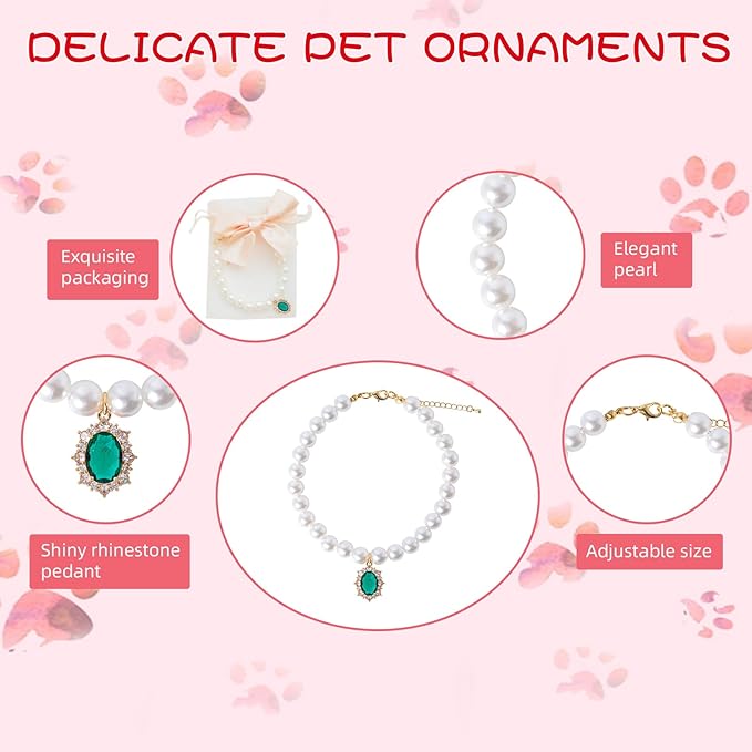 Pearl Dog Collar Elegant Oval Crystal Rhinestone Necklace Pet Jewelry for Cats Small Dogs Puppy Yorkie Chihuahua Cat Wedding Collar (Violet