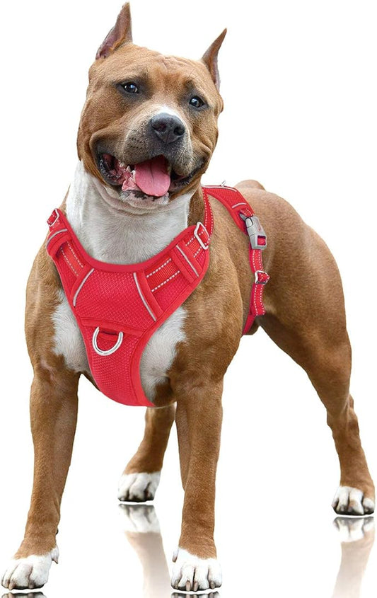 BARKBAY No Pull Dog Harness Large Step in Reflective Dog Harness with Front Clip and Easy Control Handle for Walking Training Running with ID tag Pocket(Red,L)