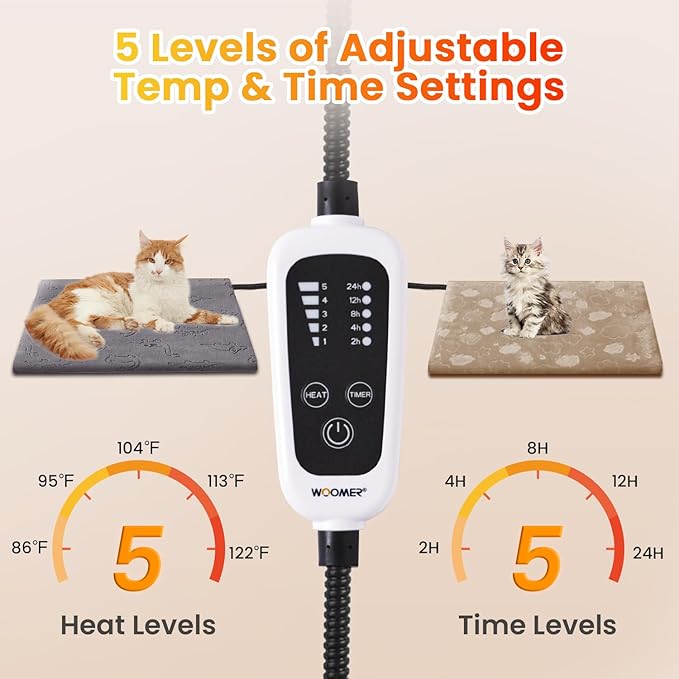 WOOMER Pet Heating Pad for Cats and Dogs, Includes Two Covers, Heated Bed with Steel-Wrapped Cord, Waterproof and Chew-Resistant, 18”×18” M Size for Cats, Small Dogs, Chicks, and Rabbits