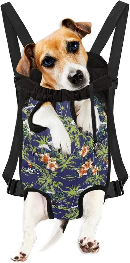 Hawiian Hibiscus Floral Pattern Cats Sling Backpack for Cat Dog Leg Out Support Bag,Adjustable Strap Chest Holder for Traveling Hiking Camping,L