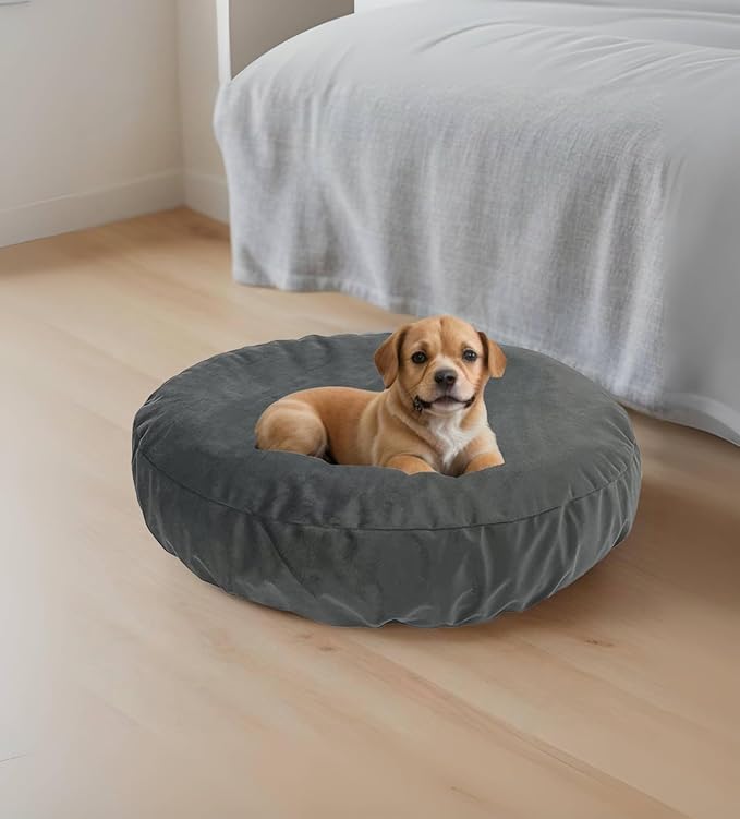 Elastric Round Dog Bed Replacement Cover Washable Easy Clean Not Waterproof 42 Inch Grey Velvet