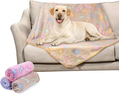 Dono 1 Pack 3 Dog Blankets for Large Dogs-50 * 40 in, Super Soft Fluffy Paw Bone Print Fleece Bed Blanket for Pet, Blanket for Large Dogs, Soft Bed Blanket Cover for Dogs and Cats