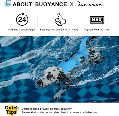 Queenmore Dog Life Jacket Ripstop Dog Shark Safety Vest Adjustable Preserver with High Buoyancy and Durable Rescue Handle for Small