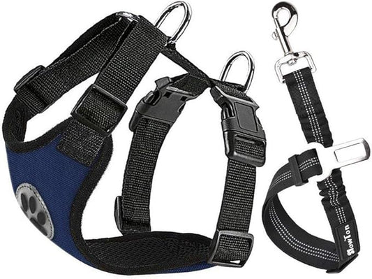 SlowTon Dog Seat Belt Harness for Car, Dog Car Harness Adjustable Mesh Breathable & Dog Seatbelt Safety Tether with Elastic Bungee for Small Medium Large Pets