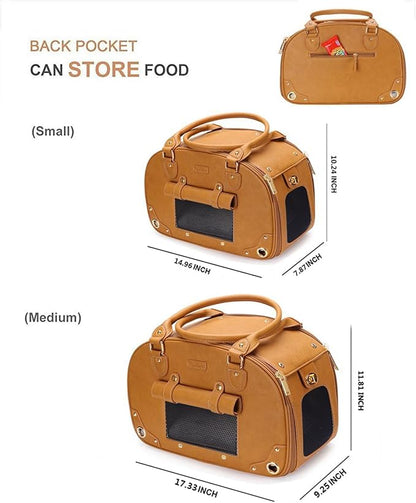 PetsHome Pet Carrier, Dog Carrier Purse, Cat Carrier, Waterproof Premium Leather Pet Travel Portable Bag Carrier for Cat and Small Dog Home & Outdoor Small Brown