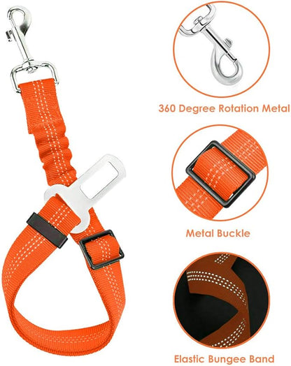 Lukovee Dog Seat Belt for Car, Adjustable Dog Car Harness for Large Medium Small Dogs, Soft Padded & Breathable Mesh Dog Seatbelt with Car Vehicle Connector Strap (Orange,XX-Small)