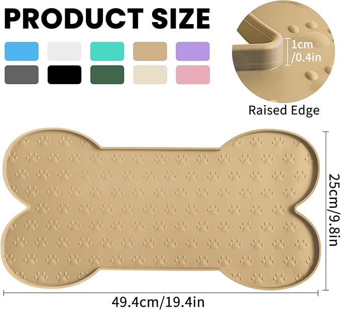 Dog Food Mat Anti-Slip Silicone Dog Bowl Mat Thicker Pet Placemat Waterproof Cat Feeder Pad with Raised Edge Puppy Kitten Feeding Mats Suitable Small Medium-Sized Dogs Cats Eating Tray