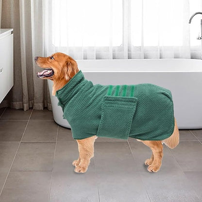 Geyecete Dog Bathrobe Towel Dog Drying Coat-Dry Fast Dog Bag-Pineapple Grid Fast Drying Super Absorbent Pet Dog Cat Bath Robe Towel-Green-XS