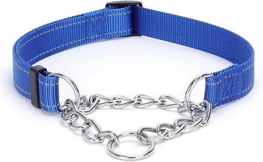 Martingale Dog Collar with Stainless Steel Chain and Leash Set 5FT Double