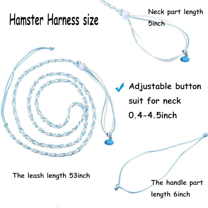 Hamster Harness 5 Pieces Adjustable Small Animal Bell Harness Rope Harness for Lead Walking Pet Gerbil, Rat, Mouse, Hamster Harness