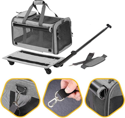 Kit Foldable Travel Bag for Small Pet Carrier with 2 Travel Water Bowl for Dogs - Luxury Small Dog Carrier A Pet Carrier with Wheels, Ultimate Dog Travel Carrier and Cat Travel Carrier Experience Grey