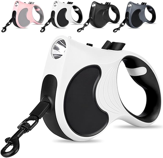 Retractable Dog Leash with Flashlight 16ft Walking Leash for Dogs up to 77lbs 360° Tangle-Free