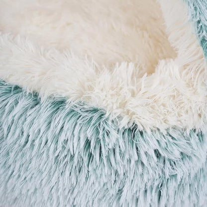 Cat Bed Round Fluffy Hooded Cat Bed Cave