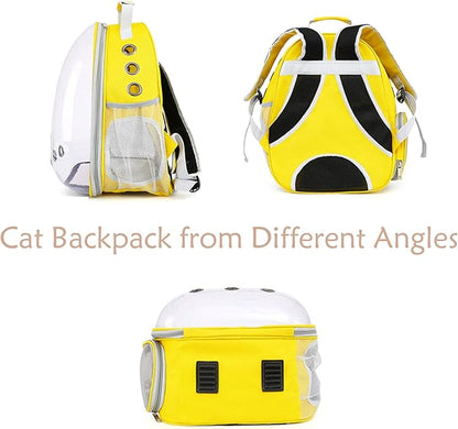 Cat Backpack Carrier Expandable Ventilate Transparent Pet Dog Backpack for Large Cats Hiking, Travel, Outdoor, Airline-Approved Space Capsule Backpack (Yellow)