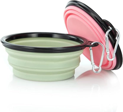 Dog Bowl Pet Collapsible Bowls, 2 Pack Collapsible Dog Water Bowls for Cats Dogs, Portable Pet Feeding Watering Dish for Walking Parking Traveling with 2 Carabiners (Small, Fairy Pink+Sprout Green)