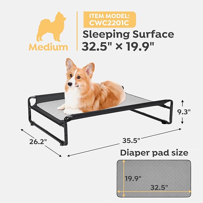 Veehoo Elevated Dog Bed with Washable Dog Pee Pads 100% Waterproof CWC2201CCP
