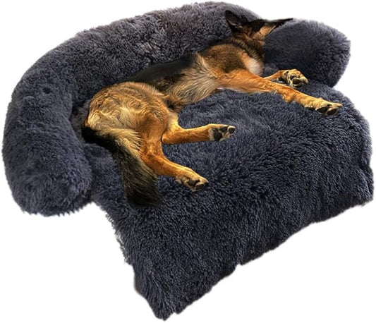 Calming Dog Bed Fluffy Plush Dog Mat for Furniture Protector with Removable Washable Cover for Large Medium Small Dogs and Cats (Large(45x37x6)