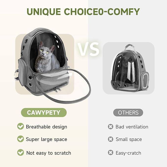 Cat Backpack Carrier, Breathable Cat Carrier Large Space Bubble Pet Backpack for Kitty Small Dog up to 12lbs, Transparent & Foldable Pet Carrier for Travel Hiking