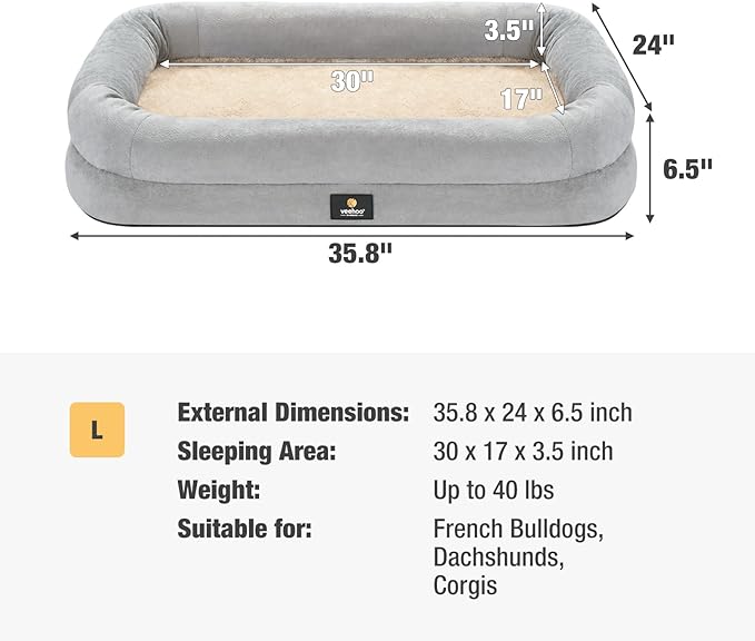 Veehoo Orthopedic Dog Bed for Large Dogs 4-Sides Bolster