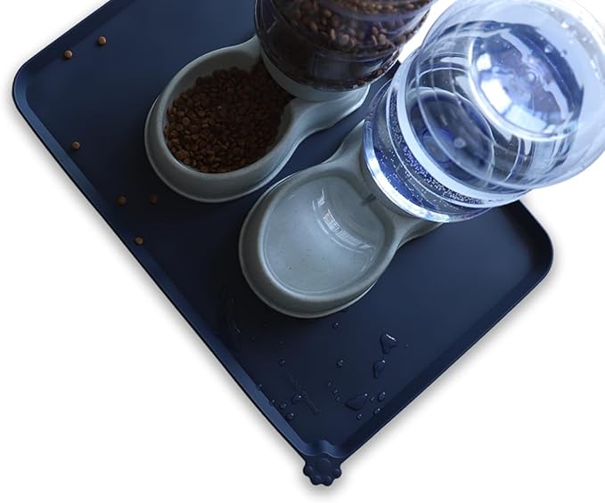 Hoki Found Large Silicone Pet Food Mats Tray Navy,24'' x 16''.