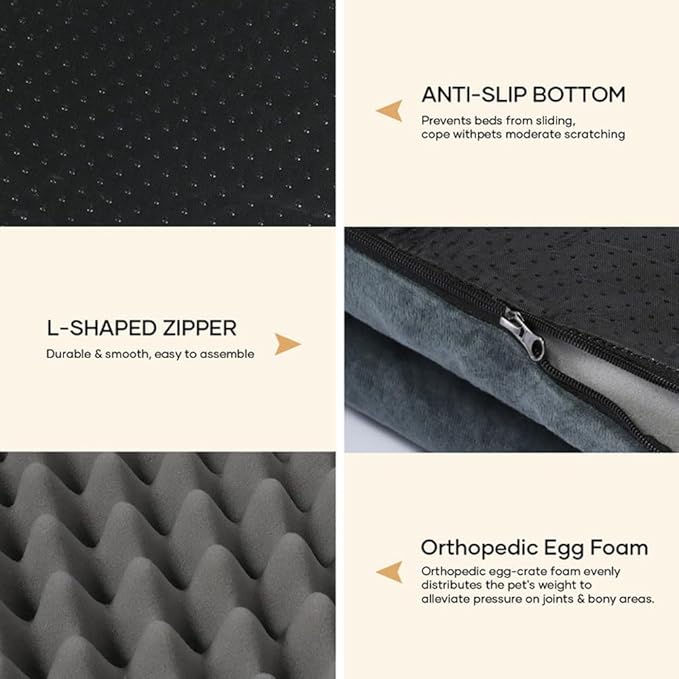 Orthopedic Dog Bed Waterproof Large Dog Bed with Removable Bolsters & Washable Cover 39" x 23" x 7" Dark