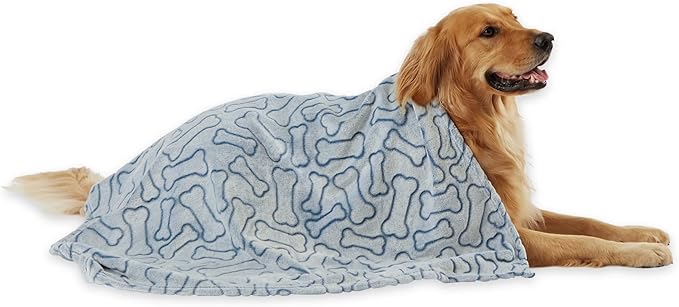 Bone Dry Embossed Bone Print Pet Blanket 36x48", Navy