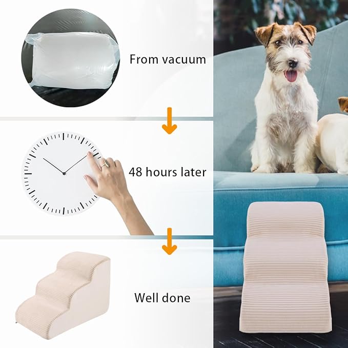 High Density Foam Dog Stairs Steps 17.8’’ Non-Slip 3-Tiers (Beige)
