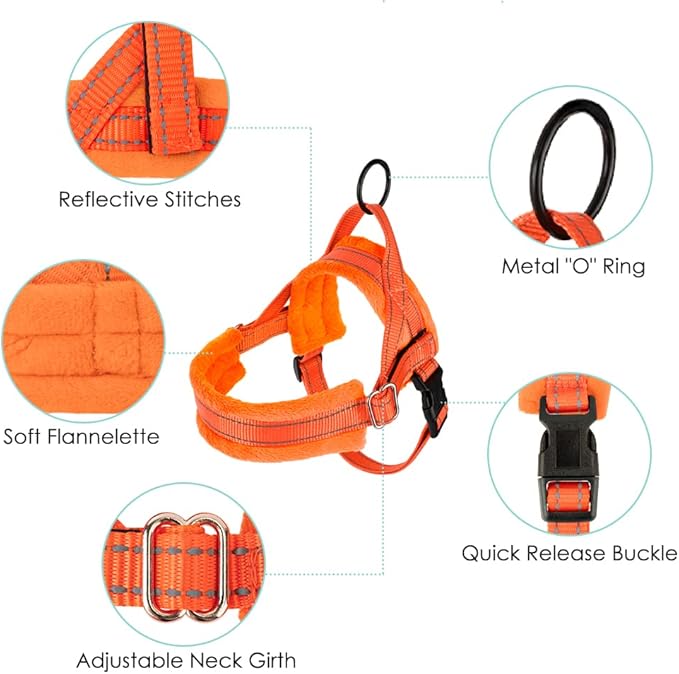 Lukovee Dog Harness and Leash Set, Soft Padded Small Dog Harness, Neck & Chest Adjustable Reflective Vest Puppy Harness with 4ft Lightweight Anti-Twist Dog Leash for Small Dogs (Orange, X-Small)