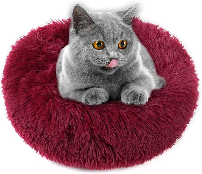 otoez Kitten Puppy Bed Small Round Dog Cat Beds Anti Anxiety Plush Pet Calming Donut Bed with Non-Slip Waterproof Bottom (19.7", Dark