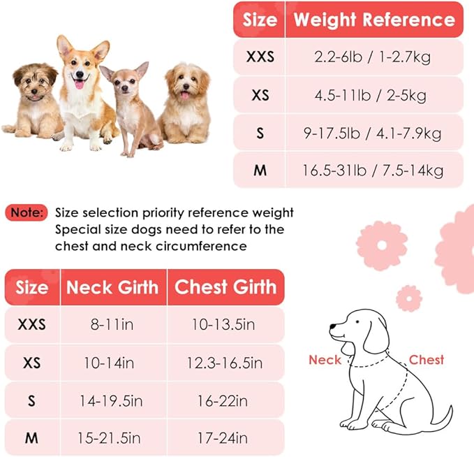 SlowTon No Pull Dog Harness with Leash - Soft Lightweight Floral Pattern Puppy Harness, Adjustable Pet Harness for Small Medium Dogs (Pink Rose XS)